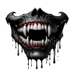 Wall Mural - evil fanged jaw with dripping isolated on white background