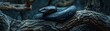 © Pee - A black mamba draped over a gnarled tree branch, its body blending sinuously with the form , ultra HD