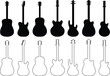 Guitar silhouettes icon set flat and line vector. Acoustic musical instrument sign Isolated on transparent background. Trendy style collection for graphic design, logo, web, social media, mobile app
