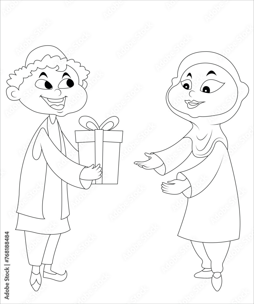 Eid Mubarak Coloring Book Page for Kids Stock Vector | Adobe Stock