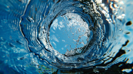 Poster - 
buraco na água com câmera de ação, vista do céu azul