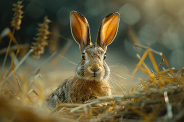 Wall Mural - Portrait of a funny fluffy hare