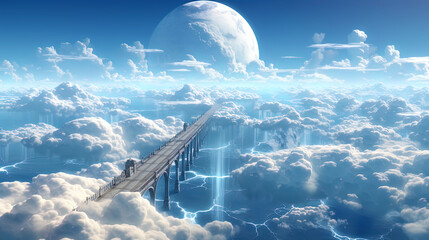 Wall Mural - The air bridge hanging between the clouds, like a bridge between paradise and eart