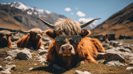 Wall Mural - Happy cow wearing sunglasses