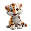3d cartoon character cute baby tiger isolated on transparent background, generative ai