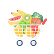 shopping cart fruit vegetable minimalist  isolated on white background PNG transparent background.