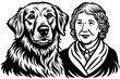 © Merry - golden retriever with granma silhouette vector art Illustration