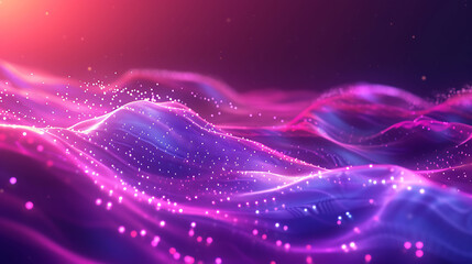Wall Mural - 3d rendering glowing purple and blue flowing waves with bright glowing particles.