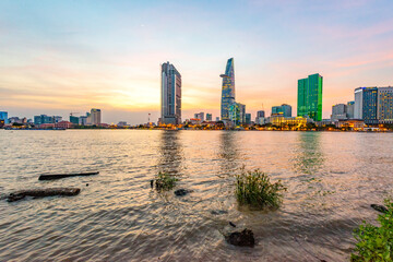 Saigon - Vietnam. December 14, 2015. City wiev on sun set in Ho Chi Minh City, Vietnam.  