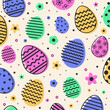 Cute and simple Easter background. Seamless pattern with modern style eggs. Banner. Vector illustration