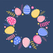 Minimalist Easter background with colourful eggs. Layout of a greeting card. Vector illustration