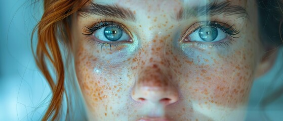 Poster - Close-up portrait of a girl with freckles on her face