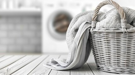 Laundry basket on white background of modern washing machine. Generative AI