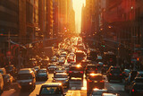 Fototapeta Miasta - A busy city street with cars and pedestrians