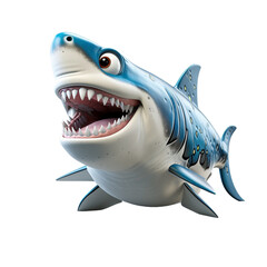 Wall Mural - Shark 3d cartoon character isolated on transparent background, generative ai