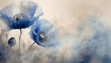 Fototapeta  - Tapeta w niebieskie kwiaty, granatowy wzór kwiatowy, puste miejsce na tekst, kartka na życzenia