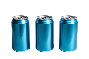 Wall Mural - 3 Blue beverage cans without print, isolated on transparent background, Generative AI