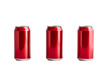 3 Red beverage cans without print, isolated on transparent background, Generative AI