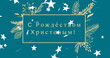Image of merry christmas text over plants and stars