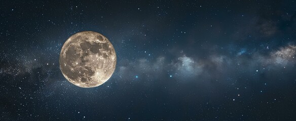 Wall Mural - a glowing full moon in a large expanse of night sky. generative ai