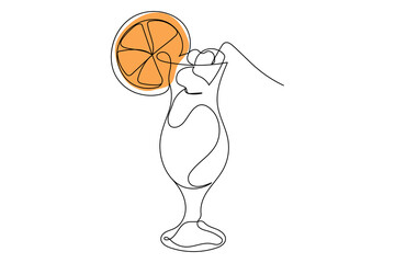 Continuous line beach party cocktail icon isolated. Vector sketch drink illustration.