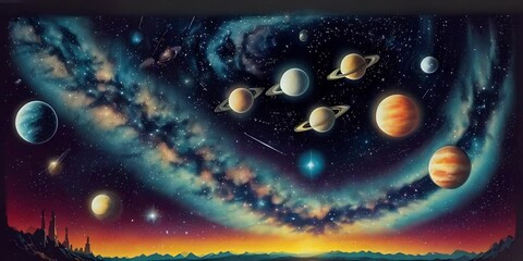 Wall Mural - background with space planets