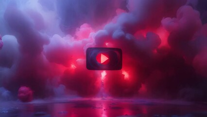 Poster - play button in pink purple blue fog start intro