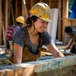Woman Designer Carpenter Working on a Construction Site
