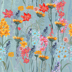 Wall Mural - Fashion vector floral pattern with meadow flowers in vintage style