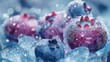 Frozen blueberries with water drops. 3d rendering toned image