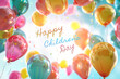 Happy Children's Day conceptual image of low angle view of colorful balloons floating