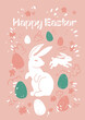 Pink Easter card with bunnies
