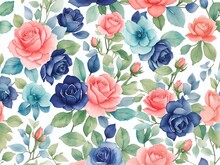 A Watercolor Background Pattern  With Roses In Different Shades