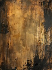 A bold abstract painting featuring swirls and geometric shapes in shades of brown and black