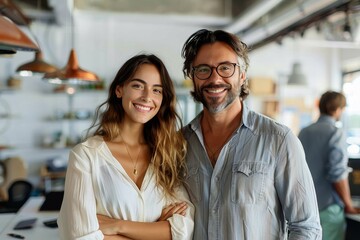 An engaging image of cheerful colleagues in a contemporary office space exuding warmth