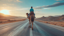 Pessoa Andando De Camelo Pelas Estradas