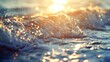 Morning sea waves glistening under the sun's glow. bokeh sunset light casting warmth on summer beach perfect for wallpaper