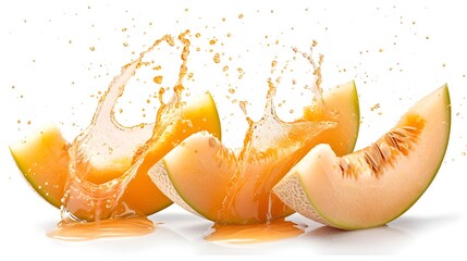 Wall Mural - Melon with water splash on white background
