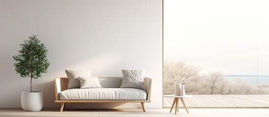 Sticker - A cozy white couch is placed in a stylish living room, positioned next to a large window letting in natural light