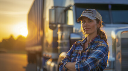 Woman truck driver female lady driving 18-wheeler transportation job occupation logistics