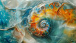 abstract blue background with spiral - nautilus shell from the ocean. 