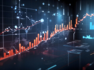 Wall Mural - A healthcare and medical business graph is displayed on a virtual interface, demonstrating industry growth and medical advancements.