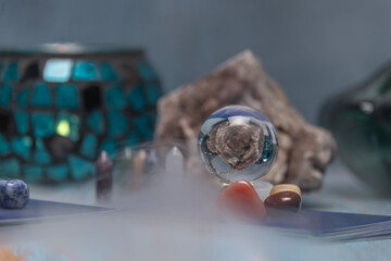 Sticker - Fortune Telling Table with a crystal ball and tarot cards.