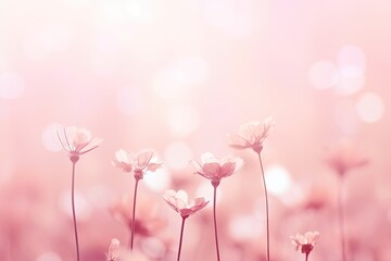 Canvas Print - Blurred pink petals on pastel background of blooming cherry tree