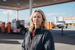 Portrait of a smiling middle aged female gas station worker