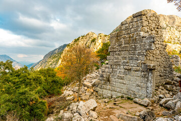 Wall Mural - Termessos ancient city the amphitheatre. Termessos is one of Antalya -Turkey's most outstanding archaeological sites. Despite the long siege, Alexander the Great could not capture the ancient city.