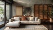 Modern Living Room Interior with Japanese Decor Elements