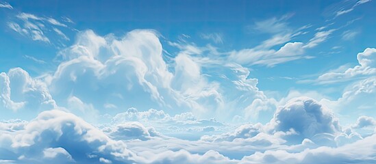 Wall Mural - The natural landscape featured an electric blue sky with fluffy white cumulus clouds floating across the horizon, creating a picturesque scene of meteorological phenomena