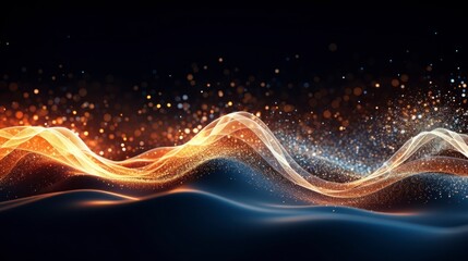 Wall Mural - Abstract technology background waves and bokeh lights