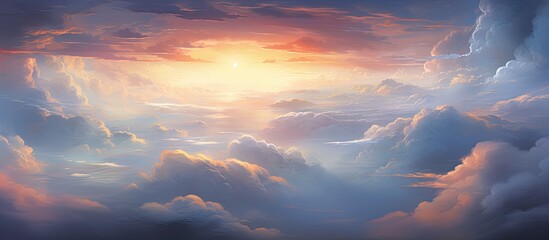 Wall Mural - the suns rays are piercing through the cumulus clouds in the atmospheric phenomenon of afterglow, cr
